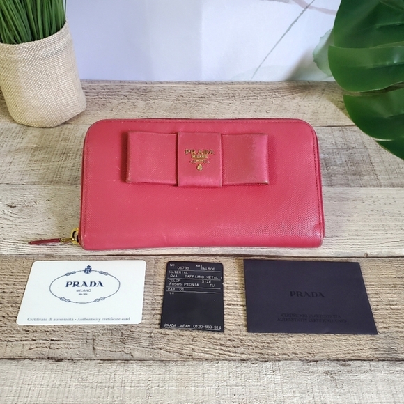 PRADA | Preloved Saffiano Leather Bow Zip Long Wallet 1ML506 in Peonia - Picture 1 of 10